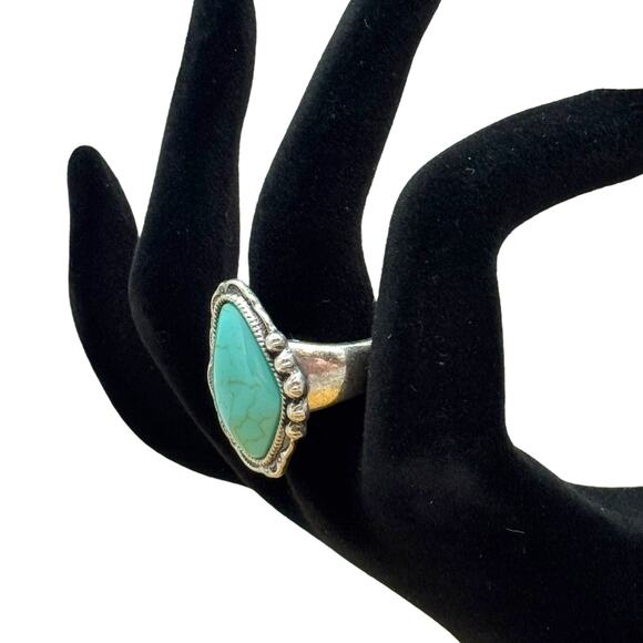 Turquoise Stone Stretch Ring Silver - Picture 3 of 10